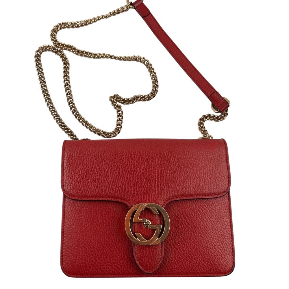 Gucci Interlocking G Leather Shoulder Bag Red